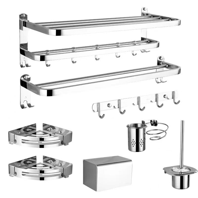 Contemporary Style Silver Metal Bathroom Accessory as Individual or as a Set Clearhalo 'Bathroom Hardware Sets' 'Bathroom Hardware' 'Bathroom Remodel & Bathroom Fixtures' 'bathroom_hardware_sets' 'Home Improvement' 'home_improvement' 'home_improvement_bathroom_hardware_sets' 6998104