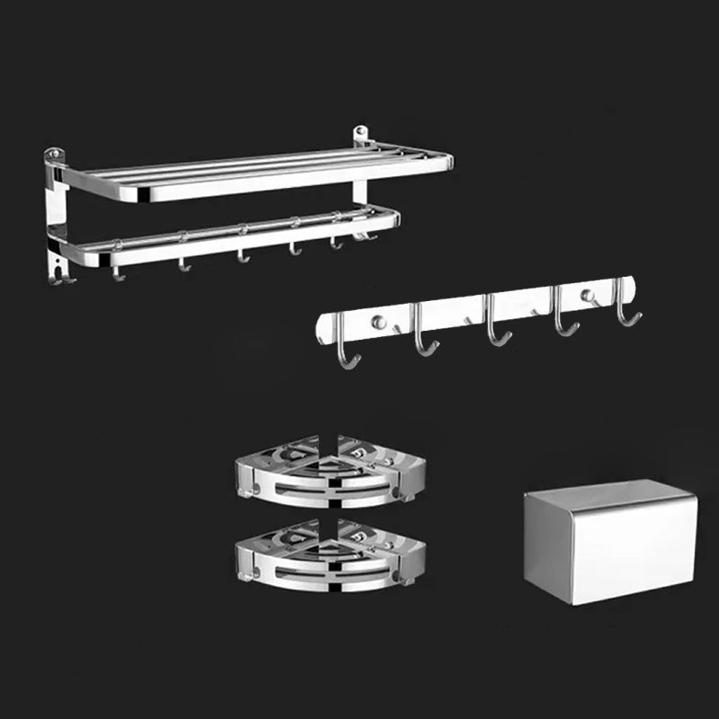 Contemporary Style Silver Metal Bathroom Accessory as Individual or as a Set Adhesive Mount 5-Piece Set (Toilet Paper Holder) Clearhalo 'Bathroom Hardware Sets' 'Bathroom Hardware' 'Bathroom Remodel & Bathroom Fixtures' 'bathroom_hardware_sets' 'Home Improvement' 'home_improvement' 'home_improvement_bathroom_hardware_sets' 6998107