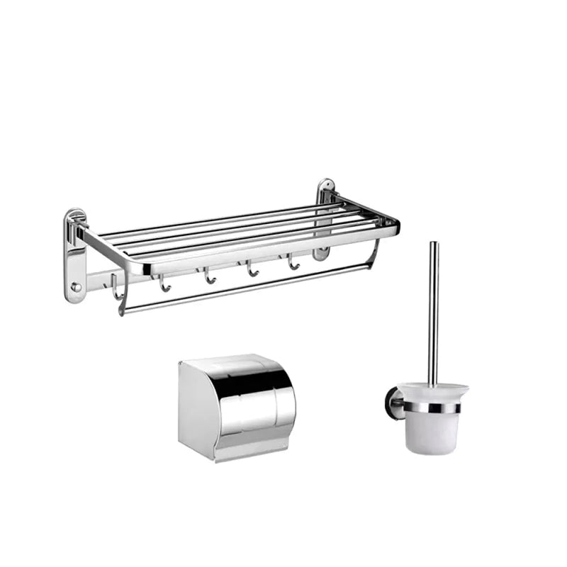 Contemporary Style Silver Metal Bathroom Accessory as Individual or as a Set Drill and Screw mount 3-Piece Set (Toilet Brush) Clearhalo 'Bathroom Hardware Sets' 'Bathroom Hardware' 'Bathroom Remodel & Bathroom Fixtures' 'bathroom_hardware_sets' 'Home Improvement' 'home_improvement' 'home_improvement_bathroom_hardware_sets' 6998131