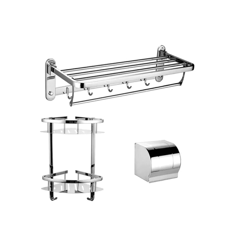 Contemporary Style Silver Metal Bathroom Accessory as Individual or as a Set Drill and Screw mount 3-Piece Set (Toilet Paper Holder) Clearhalo 'Bathroom Hardware Sets' 'Bathroom Hardware' 'Bathroom Remodel & Bathroom Fixtures' 'bathroom_hardware_sets' 'Home Improvement' 'home_improvement' 'home_improvement_bathroom_hardware_sets' 6998134