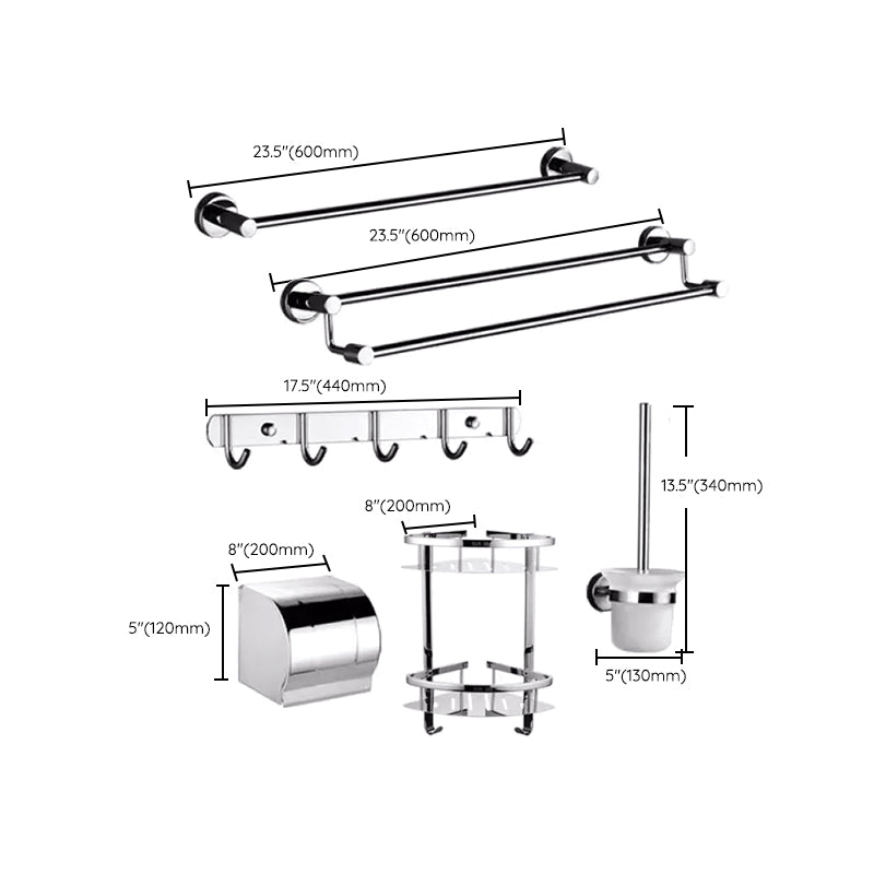 Contemporary Style Silver Metal Bathroom Accessory as Individual or as a Set Clearhalo 'Bathroom Hardware Sets' 'Bathroom Hardware' 'Bathroom Remodel & Bathroom Fixtures' 'bathroom_hardware_sets' 'Home Improvement' 'home_improvement' 'home_improvement_bathroom_hardware_sets' 6998138