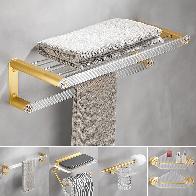 Bathroom Accessory Set in Gold Metal and Acrylic Bath Hardware Set Clearhalo 'Bathroom Hardware Sets' 'Bathroom Hardware' 'Bathroom Remodel & Bathroom Fixtures' 'bathroom_hardware_sets' 'Home Improvement' 'home_improvement' 'home_improvement_bathroom_hardware_sets' 6998139