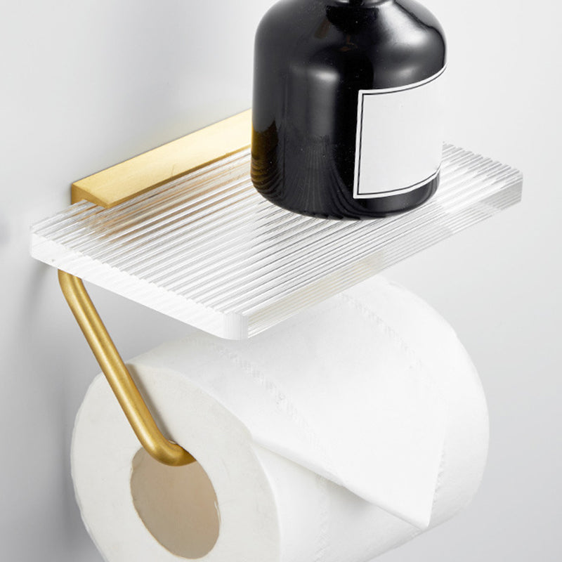 Bathroom Accessory Set in Gold Metal and Acrylic Bath Hardware Set Toilet Paper Holder Clearhalo 'Bathroom Hardware Sets' 'Bathroom Hardware' 'Bathroom Remodel & Bathroom Fixtures' 'bathroom_hardware_sets' 'Home Improvement' 'home_improvement' 'home_improvement_bathroom_hardware_sets' 6998141