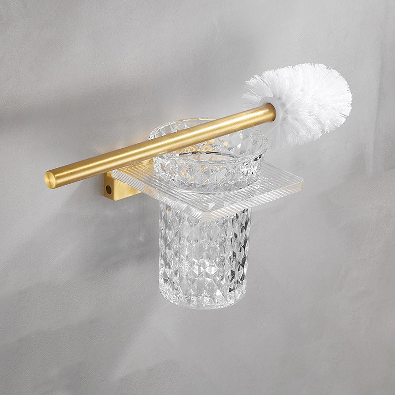Bathroom Accessory Set in Gold Metal and Acrylic Bath Hardware Set Toilet Brush Clearhalo 'Bathroom Hardware Sets' 'Bathroom Hardware' 'Bathroom Remodel & Bathroom Fixtures' 'bathroom_hardware_sets' 'Home Improvement' 'home_improvement' 'home_improvement_bathroom_hardware_sets' 6998145