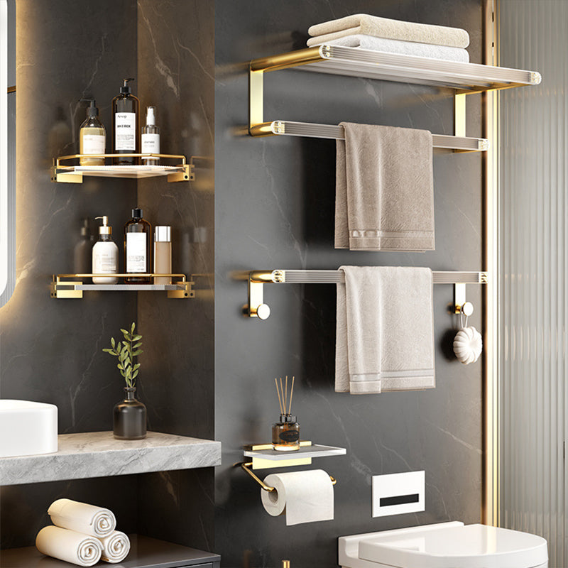 Bathroom Accessory Set in Gold Metal and Acrylic Bath Hardware Set Clearhalo 'Bathroom Hardware Sets' 'Bathroom Hardware' 'Bathroom Remodel & Bathroom Fixtures' 'bathroom_hardware_sets' 'Home Improvement' 'home_improvement' 'home_improvement_bathroom_hardware_sets' 6998155