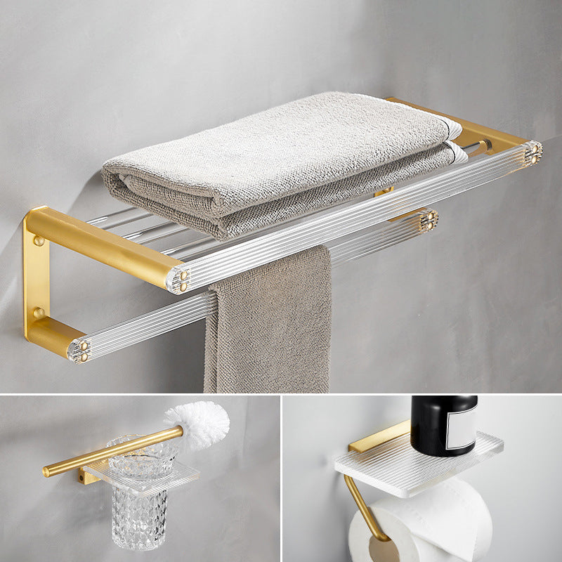 Bathroom Accessory Set in Gold Metal and Acrylic Bath Hardware Set 3-Piece Set Clearhalo 'Bathroom Hardware Sets' 'Bathroom Hardware' 'Bathroom Remodel & Bathroom Fixtures' 'bathroom_hardware_sets' 'Home Improvement' 'home_improvement' 'home_improvement_bathroom_hardware_sets' 6998159
