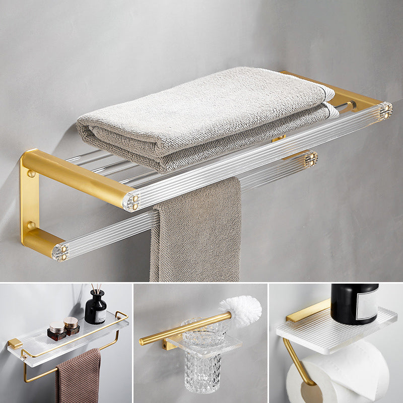 Bathroom Accessory Set in Gold Metal and Acrylic Bath Hardware Set 4-Piece Set Clearhalo 'Bathroom Hardware Sets' 'Bathroom Hardware' 'Bathroom Remodel & Bathroom Fixtures' 'bathroom_hardware_sets' 'Home Improvement' 'home_improvement' 'home_improvement_bathroom_hardware_sets' 6998160