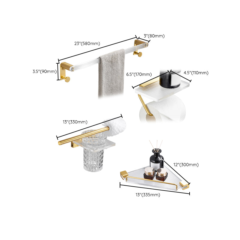 Bathroom Accessory Set in Gold Metal and Acrylic Bath Hardware Set Clearhalo 'Bathroom Hardware Sets' 'Bathroom Hardware' 'Bathroom Remodel & Bathroom Fixtures' 'bathroom_hardware_sets' 'Home Improvement' 'home_improvement' 'home_improvement_bathroom_hardware_sets' 6998162