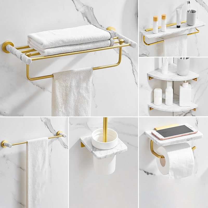 7 Piece Bathroom Accessory Set Marble and Metal Bathroom Hardware 7-Piece Set (Single Rod) Clearhalo 'Bathroom Hardware Sets' 'Bathroom Hardware' 'Bathroom Remodel & Bathroom Fixtures' 'bathroom_hardware_sets' 'Home Improvement' 'home_improvement' 'home_improvement_bathroom_hardware_sets' 6998204
