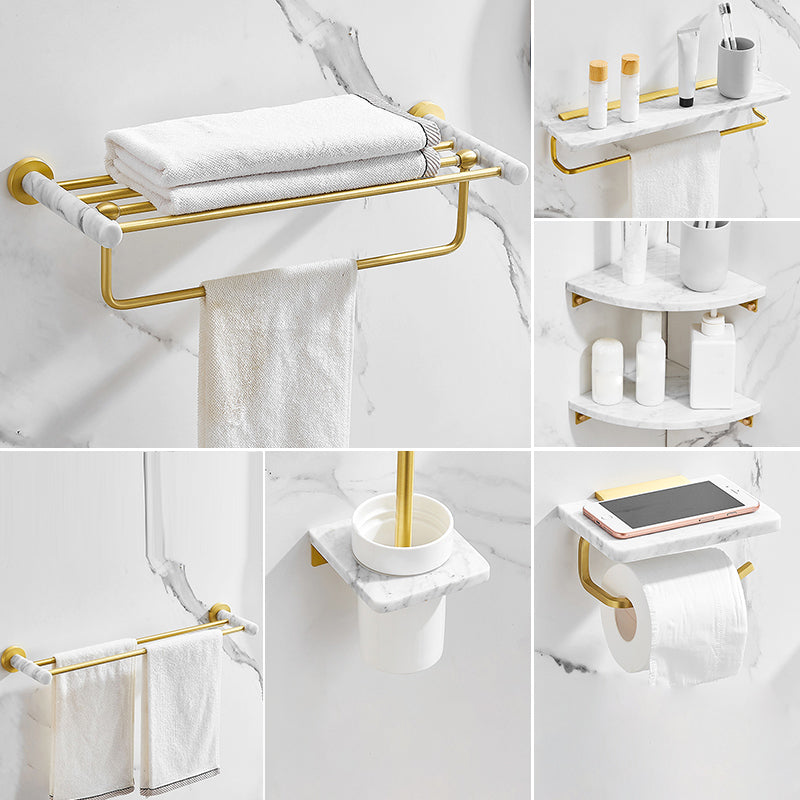 7 Piece Bathroom Accessory Set Marble and Metal Bathroom Hardware 7-Piece Set (Double Rods) Clearhalo 'Bathroom Hardware Sets' 'Bathroom Hardware' 'Bathroom Remodel & Bathroom Fixtures' 'bathroom_hardware_sets' 'Home Improvement' 'home_improvement' 'home_improvement_bathroom_hardware_sets' 6998207