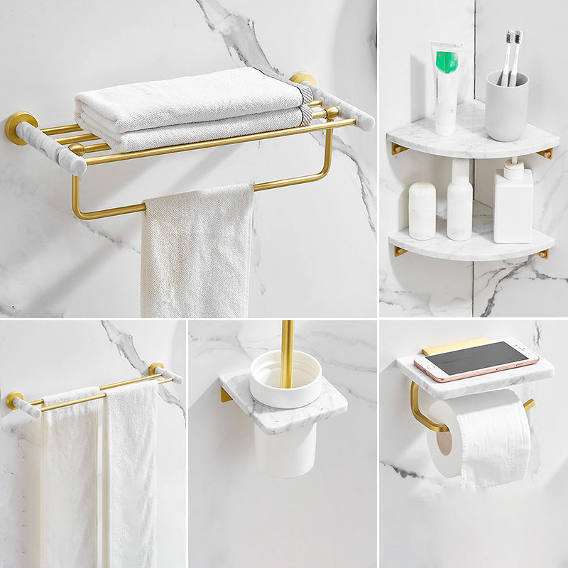 7 Piece Bathroom Accessory Set Marble and Metal Bathroom Hardware 6-Piece Set (Double Rods) Clearhalo 'Bathroom Hardware Sets' 'Bathroom Hardware' 'Bathroom Remodel & Bathroom Fixtures' 'bathroom_hardware_sets' 'Home Improvement' 'home_improvement' 'home_improvement_bathroom_hardware_sets' 6998212