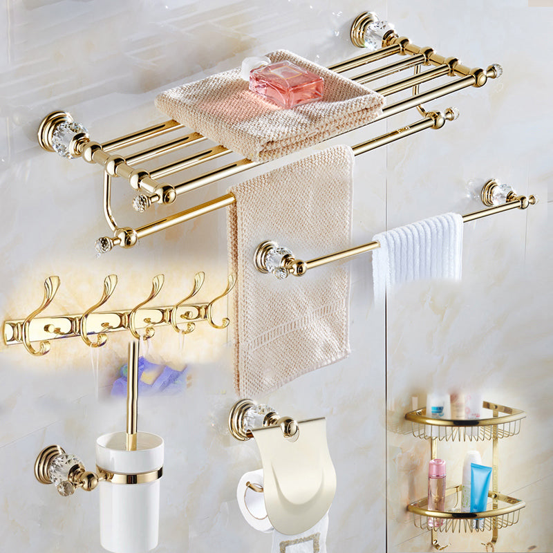 Traditional Brass Metal Bathroom Accessory As Individual Or As a Set 6-Piece Set (Single Rod) Clearhalo 'Bathroom Hardware Sets' 'Bathroom Hardware' 'Bathroom Remodel & Bathroom Fixtures' 'bathroom_hardware_sets' 'Home Improvement' 'home_improvement' 'home_improvement_bathroom_hardware_sets' 6998257
