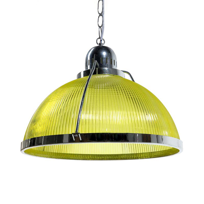 Acrylic and Metal Ribbed Dome Pendant Lighting Industrial 1 Head Living Room Hanging Lamp in White/Red/Yellow Clearhalo 'Ceiling Lights' 'Industrial Pendants' 'Industrial' 'Middle Century Pendants' 'Pendant Lights' 'Pendants' 'Tiffany' Lighting' 69984