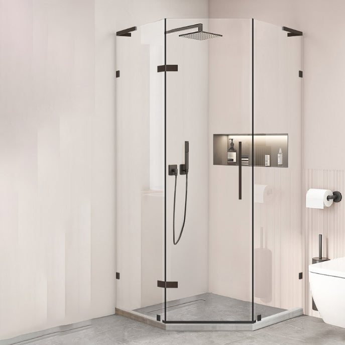 Black Semi Frameless Glass Shower Door Hinged Shower Bath Door Clearhalo 'Bathroom Remodel & Bathroom Fixtures' 'Home Improvement' 'home_improvement' 'home_improvement_shower_tub_doors' 'Shower and Tub Doors' 'shower_tub_doors' 'Showers & Bathtubs' 6998400
