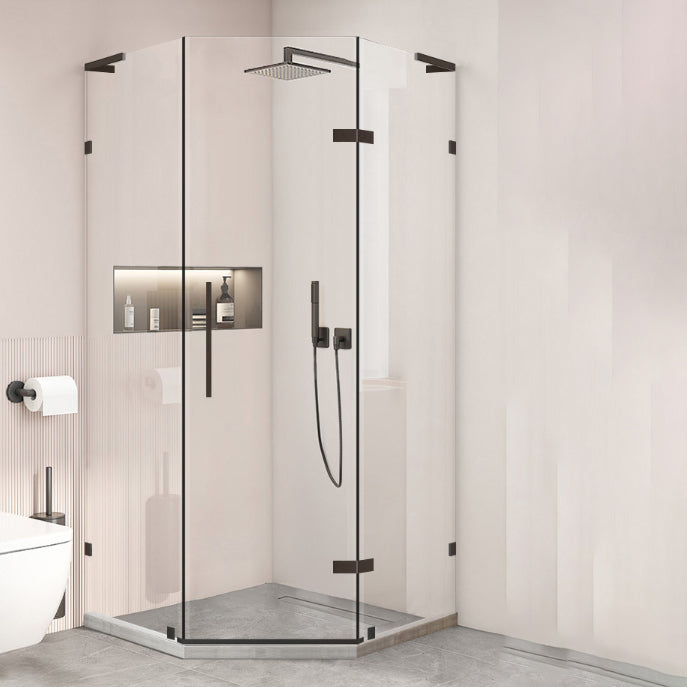 Black Semi Frameless Glass Shower Door Hinged Shower Bath Door Clearhalo 'Bathroom Remodel & Bathroom Fixtures' 'Home Improvement' 'home_improvement' 'home_improvement_shower_tub_doors' 'Shower and Tub Doors' 'shower_tub_doors' 'Showers & Bathtubs' 6998402
