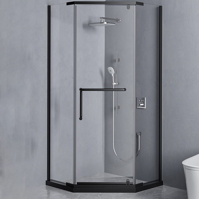 Narrow Edge Semi Frameless Pivot Shower Door Tempered Glass Shower Door Black 35"L x 35"W x 75"H Right Clearhalo 'Bathroom Remodel & Bathroom Fixtures' 'Home Improvement' 'home_improvement' 'home_improvement_shower_tub_doors' 'Shower and Tub Doors' 'shower_tub_doors' 'Showers & Bathtubs' 6998418