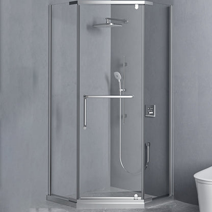 Narrow Edge Semi Frameless Pivot Shower Door Tempered Glass Shower Door Silver Right Clearhalo 'Bathroom Remodel & Bathroom Fixtures' 'Home Improvement' 'home_improvement' 'home_improvement_shower_tub_doors' 'Shower and Tub Doors' 'shower_tub_doors' 'Showers & Bathtubs' 6998419