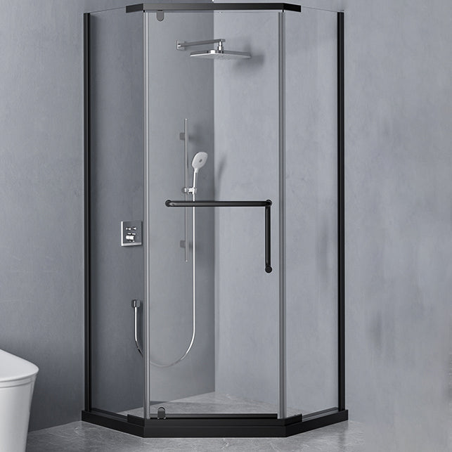 Narrow Edge Semi Frameless Pivot Shower Door Tempered Glass Shower Door Black 35"L x 35"W x 75"H Left Clearhalo 'Bathroom Remodel & Bathroom Fixtures' 'Home Improvement' 'home_improvement' 'home_improvement_shower_tub_doors' 'Shower and Tub Doors' 'shower_tub_doors' 'Showers & Bathtubs' 6998421