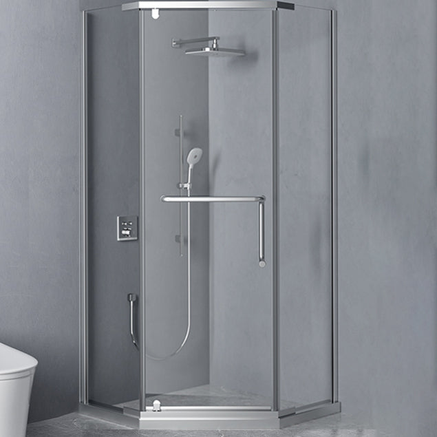 Narrow Edge Semi Frameless Pivot Shower Door Tempered Glass Shower Door Clearhalo 'Bathroom Remodel & Bathroom Fixtures' 'Home Improvement' 'home_improvement' 'home_improvement_shower_tub_doors' 'Shower and Tub Doors' 'shower_tub_doors' 'Showers & Bathtubs' 6998423