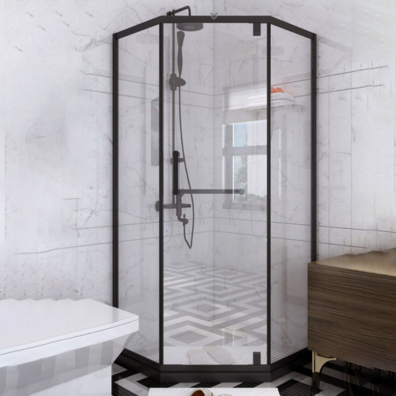 Black Semi Frameless Pivot Shower Door Tempered Glass Shower Door Clearhalo 'Bathroom Remodel & Bathroom Fixtures' 'Home Improvement' 'home_improvement' 'home_improvement_shower_tub_doors' 'Shower and Tub Doors' 'shower_tub_doors' 'Showers & Bathtubs' 6998432