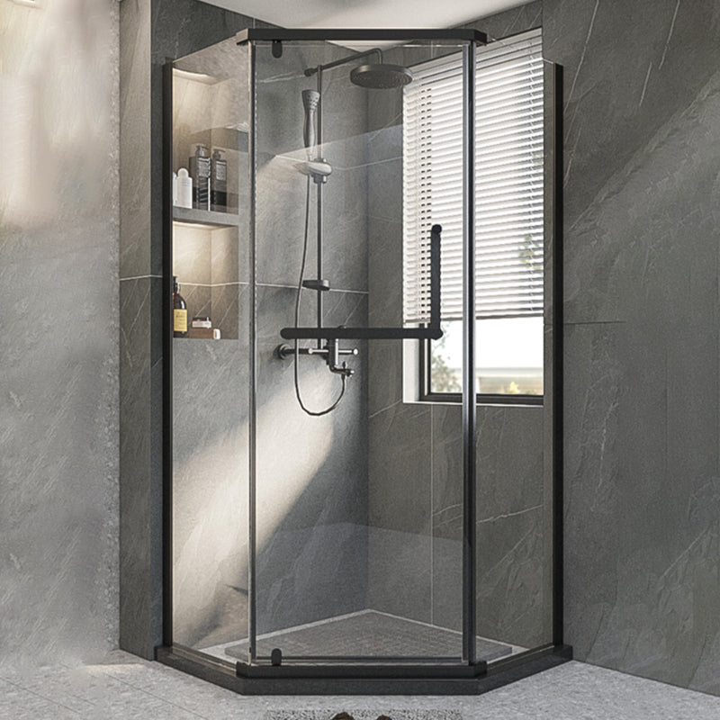 Black Semi Frameless Pivot Shower Door Tempered Glass Shower Door Clearhalo 'Bathroom Remodel & Bathroom Fixtures' 'Home Improvement' 'home_improvement' 'home_improvement_shower_tub_doors' 'Shower and Tub Doors' 'shower_tub_doors' 'Showers & Bathtubs' 6998433