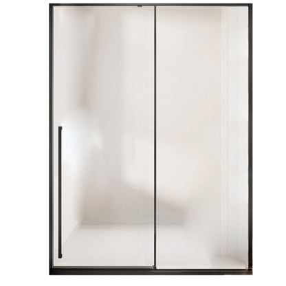 Semi Frameless Single Sliding Shower Door Tempered Glass Shower Door Black Right Clearhalo 'Bathroom Remodel & Bathroom Fixtures' 'Home Improvement' 'home_improvement' 'home_improvement_shower_tub_doors' 'Shower and Tub Doors' 'shower_tub_doors' 'Showers & Bathtubs' 6998588