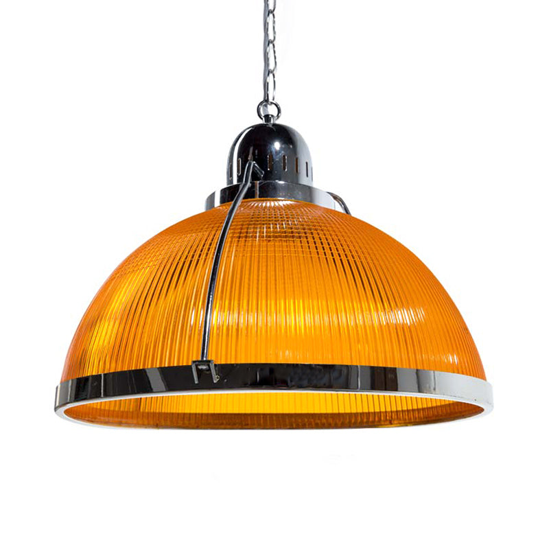 Acrylic and Metal Ribbed Dome Pendant Lighting Industrial 1 Head Living Room Hanging Lamp in White/Red/Yellow Clearhalo 'Ceiling Lights' 'Industrial Pendants' 'Industrial' 'Middle Century Pendants' 'Pendant Lights' 'Pendants' 'Tiffany' Lighting' 69986