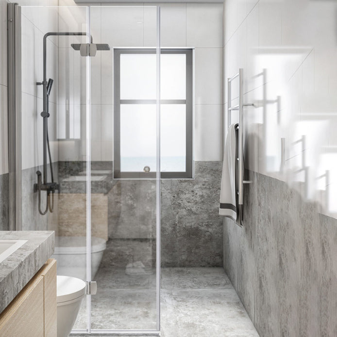 Folding Shower Screen Semi Frameless Tempered Glass Shower Screen Silver Left Clearhalo 'Bathroom Remodel & Bathroom Fixtures' 'Home Improvement' 'home_improvement' 'home_improvement_shower_tub_doors' 'Shower and Tub Doors' 'shower_tub_doors' 'Showers & Bathtubs' 6998606