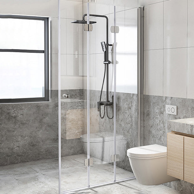 Folding Shower Screen Semi Frameless Tempered Glass Shower Screen Silver Right Clearhalo 'Bathroom Remodel & Bathroom Fixtures' 'Home Improvement' 'home_improvement' 'home_improvement_shower_tub_doors' 'Shower and Tub Doors' 'shower_tub_doors' 'Showers & Bathtubs' 6998607