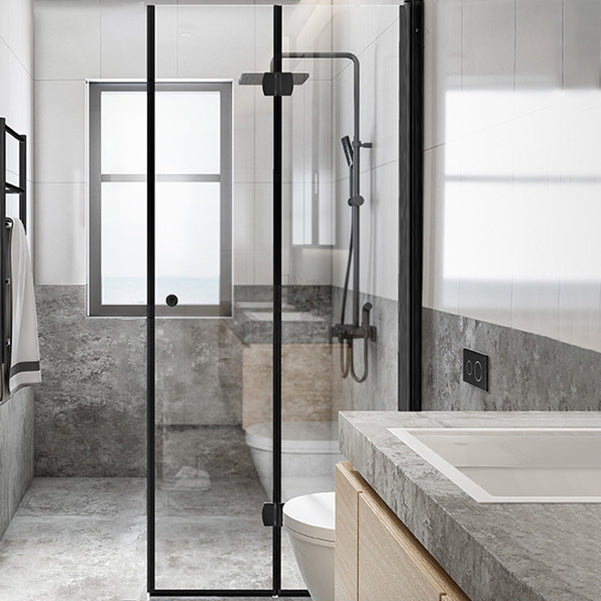 Folding Shower Screen Semi Frameless Tempered Glass Shower Screen Black Right Clearhalo 'Bathroom Remodel & Bathroom Fixtures' 'Home Improvement' 'home_improvement' 'home_improvement_shower_tub_doors' 'Shower and Tub Doors' 'shower_tub_doors' 'Showers & Bathtubs' 6998608