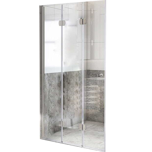 Folding Shower Screen Semi Frameless Tempered Glass Shower Screen Silver Left Clearhalo 'Bathroom Remodel & Bathroom Fixtures' 'Home Improvement' 'home_improvement' 'home_improvement_shower_tub_doors' 'Shower and Tub Doors' 'shower_tub_doors' 'Showers & Bathtubs' 6998613