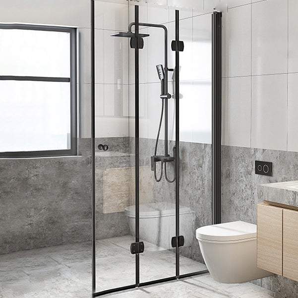 Folding Shower Screen Semi Frameless Tempered Glass Shower Screen Black Right Clearhalo 'Bathroom Remodel & Bathroom Fixtures' 'Home Improvement' 'home_improvement' 'home_improvement_shower_tub_doors' 'Shower and Tub Doors' 'shower_tub_doors' 'Showers & Bathtubs' 6998614