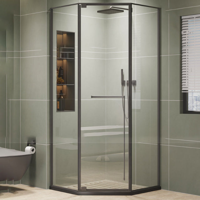 Pivot Diamond-shaped Shower Room Frame Tempered Swing Shower Door Clearhalo 'Bathroom Remodel & Bathroom Fixtures' 'Home Improvement' 'home_improvement' 'home_improvement_shower_tub_doors' 'Shower and Tub Doors' 'shower_tub_doors' 'Showers & Bathtubs' 6998656