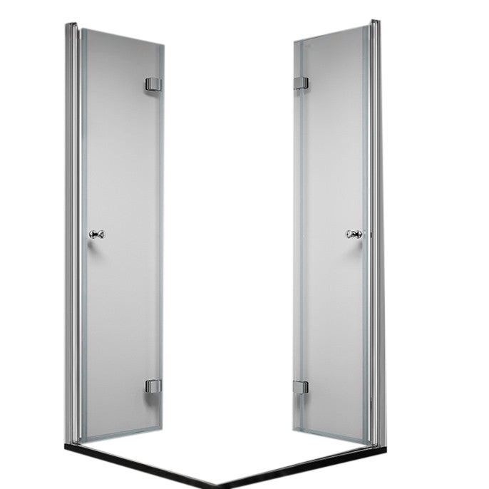 Semi Frameless Tempered Glass Shower Enclosure Folding Shower Screen 43.3"L x 43.3"W x 74.8"H Clearhalo 'Bathroom Remodel & Bathroom Fixtures' 'Home Improvement' 'home_improvement' 'home_improvement_shower_stalls_enclosures' 'Shower Stalls & Enclosures' 'shower_stalls_enclosures' 'Showers & Bathtubs' 6998701