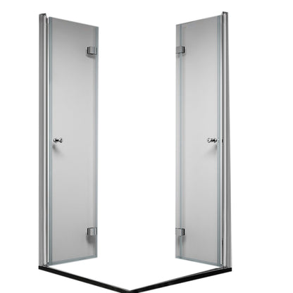 Semi Frameless Tempered Glass Shower Enclosure Folding Shower Screen 43.3"L x 43.3"W x 74.8"H Clearhalo 'Bathroom Remodel & Bathroom Fixtures' 'Home Improvement' 'home_improvement' 'home_improvement_shower_stalls_enclosures' 'Shower Stalls & Enclosures' 'shower_stalls_enclosures' 'Showers & Bathtubs' 6998701