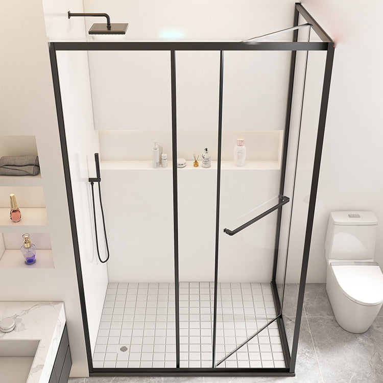 Rectangular Full Frame Shower Enclosure Tempered Glass Shower Enclosure Single Sliding Black Clearhalo 'Bathroom Remodel & Bathroom Fixtures' 'Home Improvement' 'home_improvement' 'home_improvement_shower_stalls_enclosures' 'Shower Stalls & Enclosures' 'shower_stalls_enclosures' 'Showers & Bathtubs' 6998720