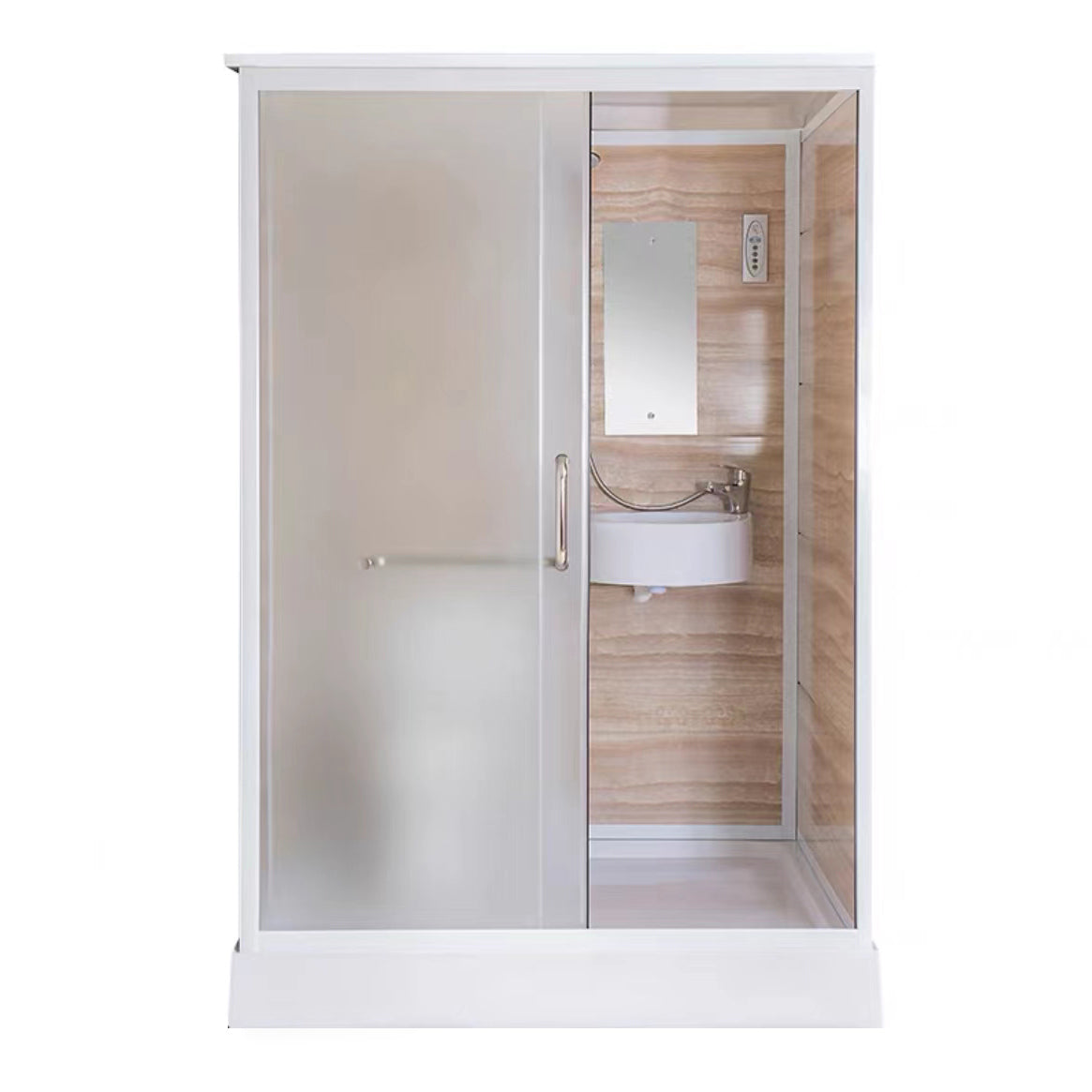 White Rectangular Shower Stall Tempered Glass Shower Enclosure without toilet 55"L x 51"W x 87"H Plastic/Acrylic Clearhalo 'Bathroom Remodel & Bathroom Fixtures' 'Home Improvement' 'home_improvement' 'home_improvement_shower_stalls_enclosures' 'Shower Stalls & Enclosures' 'shower_stalls_enclosures' 'Showers & Bathtubs' 6998743