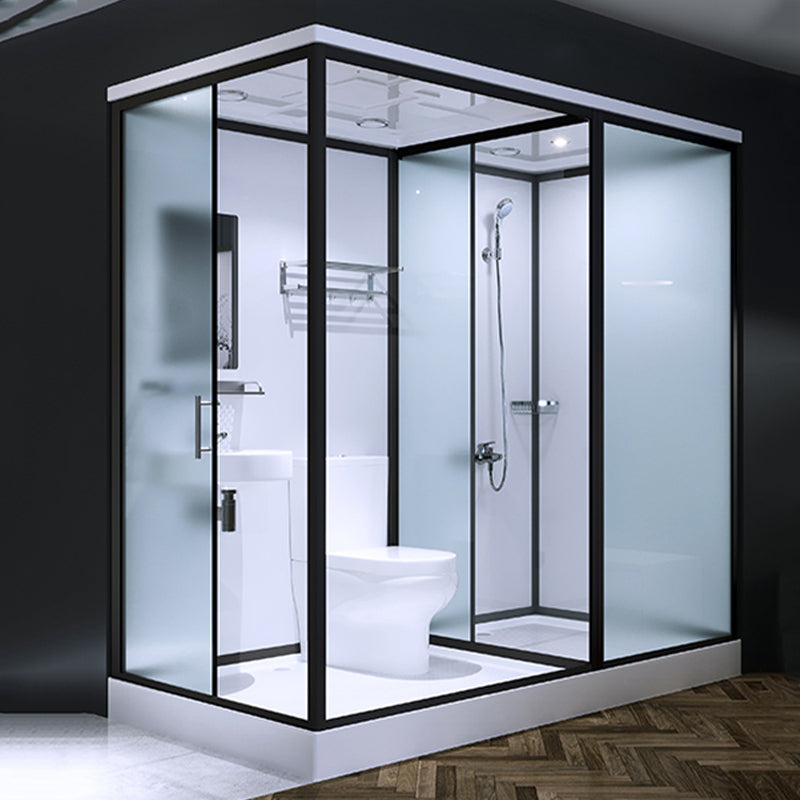 Bathroom Shower Stall Framed Single Sliding Rectangular Shower Enclosure 47"L x 75"W x 85"H Side Door Opening Black Clearhalo 'Bathroom Remodel & Bathroom Fixtures' 'Home Improvement' 'home_improvement' 'home_improvement_shower_stalls_enclosures' 'Shower Stalls & Enclosures' 'shower_stalls_enclosures' 'Showers & Bathtubs' 6998822