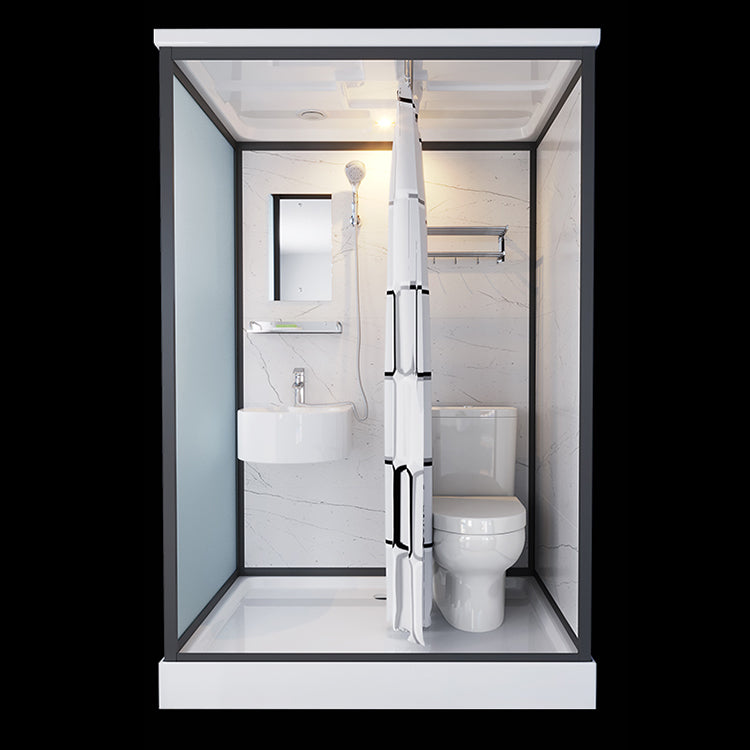 Bathroom Shower Stall Framed Single Sliding Rectangular Shower Enclosure 43.3"L x 55.1"W x 84.6"H Front Door Opening White Clearhalo 'Bathroom Remodel & Bathroom Fixtures' 'Home Improvement' 'home_improvement' 'home_improvement_shower_stalls_enclosures' 'Shower Stalls & Enclosures' 'shower_stalls_enclosures' 'Showers & Bathtubs' 6998824