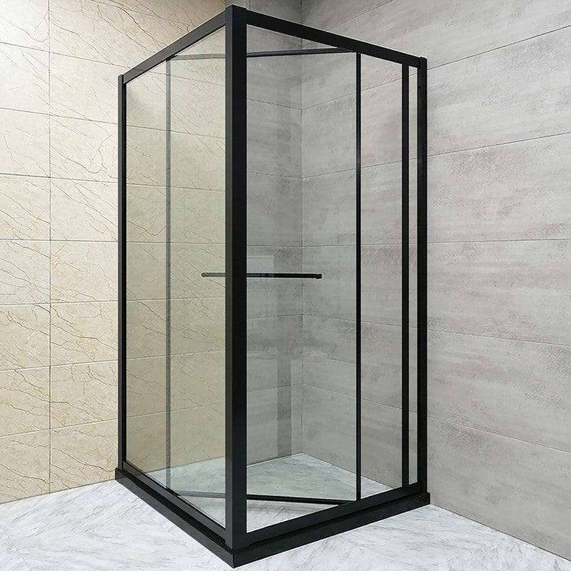 Shower Enclosure Black Hinged Corner Square Clear Shower Stall Clearhalo 'Bathroom Remodel & Bathroom Fixtures' 'Home Improvement' 'home_improvement' 'home_improvement_shower_stalls_enclosures' 'Shower Stalls & Enclosures' 'shower_stalls_enclosures' 'Showers & Bathtubs' 6998860