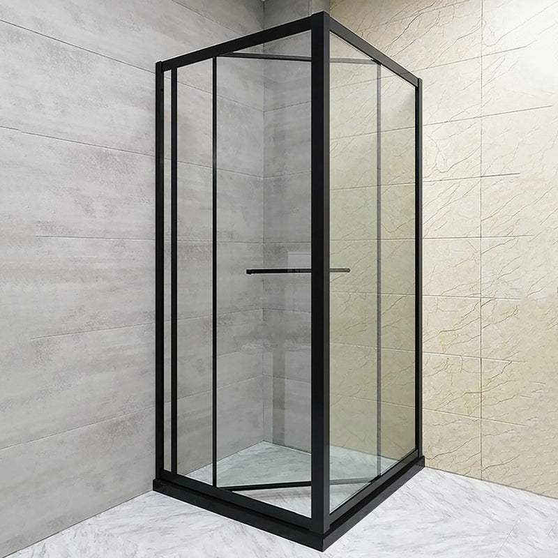 Shower Enclosure Black Hinged Corner Square Clear Shower Stall Clearhalo 'Bathroom Remodel & Bathroom Fixtures' 'Home Improvement' 'home_improvement' 'home_improvement_shower_stalls_enclosures' 'Shower Stalls & Enclosures' 'shower_stalls_enclosures' 'Showers & Bathtubs' 6998867