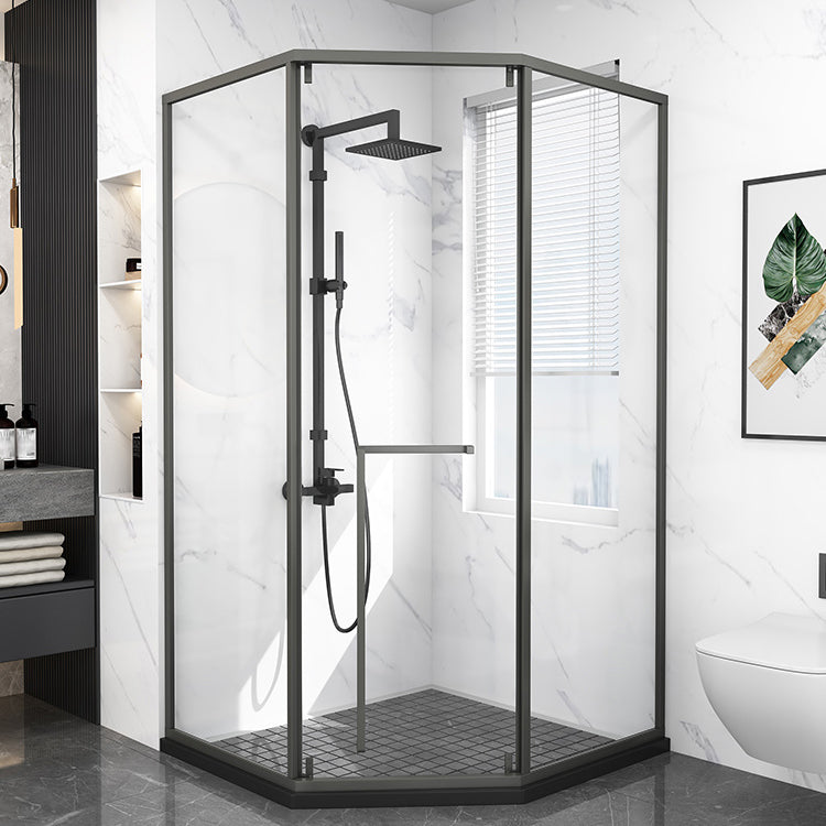 Modern Shower Enclosure Tempered Glass Corner with Door Handle Shower Stall Gray Clearhalo 'Bathroom Remodel & Bathroom Fixtures' 'Home Improvement' 'home_improvement' 'home_improvement_shower_stalls_enclosures' 'Shower Stalls & Enclosures' 'shower_stalls_enclosures' 'Showers & Bathtubs' 6998885