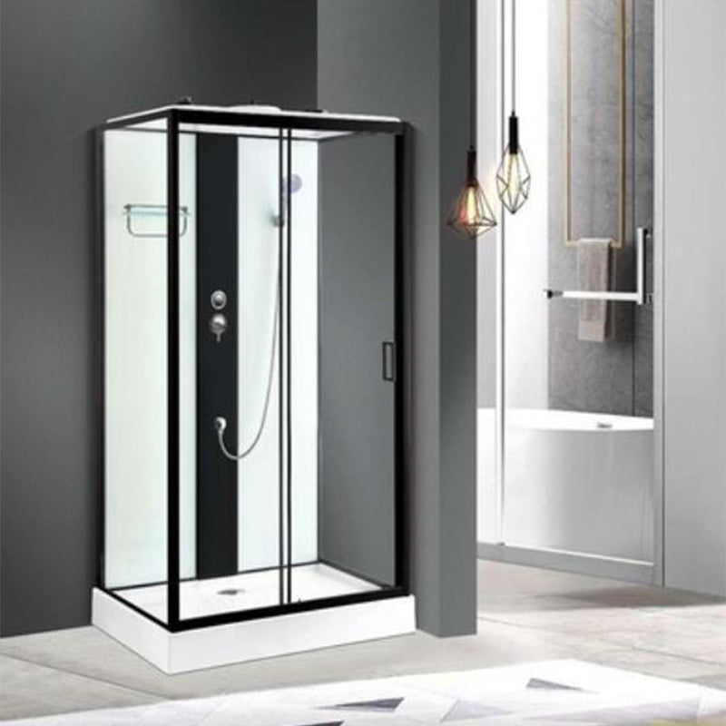 Shower Enclosure Clear Framed Single Sliding Rectangle Black Shower ...