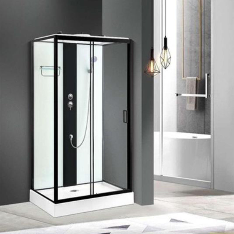 Shower Enclosure Clear Framed Single Sliding Rectangle Black Shower Stall 32"L x 39"W x 85"H Toilet Not Included Clearhalo 'Bathroom Remodel & Bathroom Fixtures' 'Home Improvement' 'home_improvement' 'home_improvement_shower_stalls_enclosures' 'Shower Stalls & Enclosures' 'shower_stalls_enclosures' 'Showers & Bathtubs' 6998894