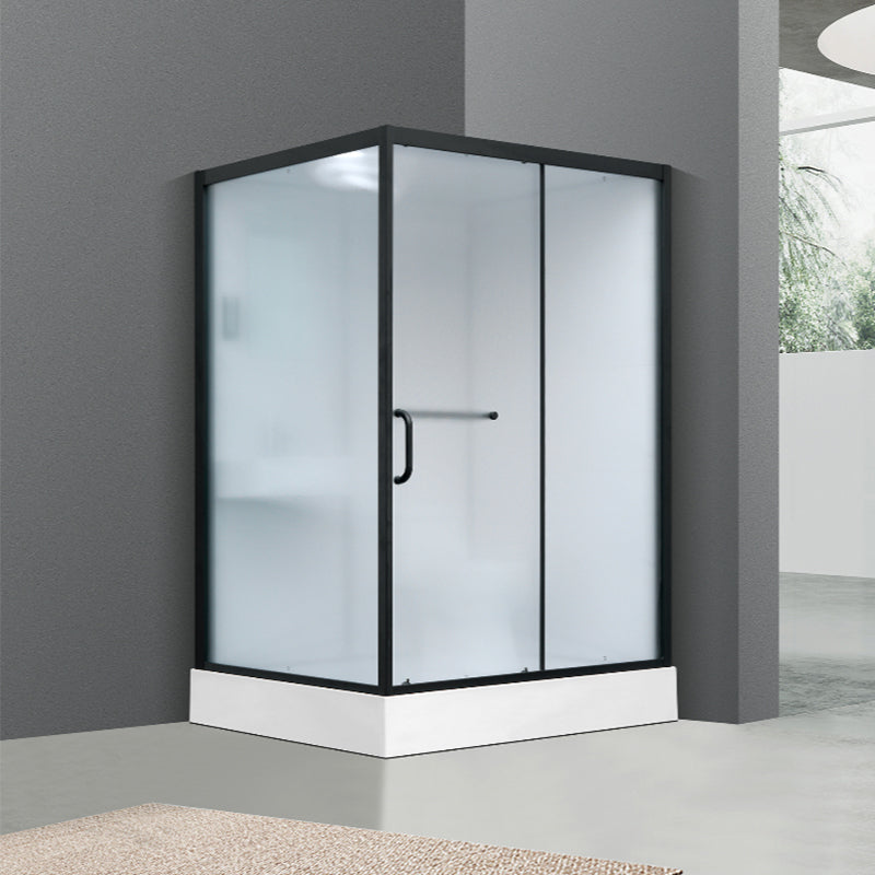 Shower Enclosure Clear Framed Single Sliding Rectangle Black Shower Stall Toilet Included Clearhalo 'Bathroom Remodel & Bathroom Fixtures' 'Home Improvement' 'home_improvement' 'home_improvement_shower_stalls_enclosures' 'Shower Stalls & Enclosures' 'shower_stalls_enclosures' 'Showers & Bathtubs' 6998895