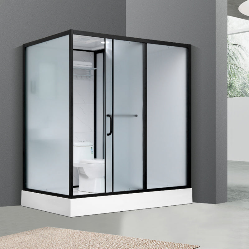 Shower Enclosure Clear Framed Single Sliding Rectangle Black Shower Stall 47"L x 75"W x 85"H Toilet Included Clearhalo 'Bathroom Remodel & Bathroom Fixtures' 'Home Improvement' 'home_improvement' 'home_improvement_shower_stalls_enclosures' 'Shower Stalls & Enclosures' 'shower_stalls_enclosures' 'Showers & Bathtubs' 6998901