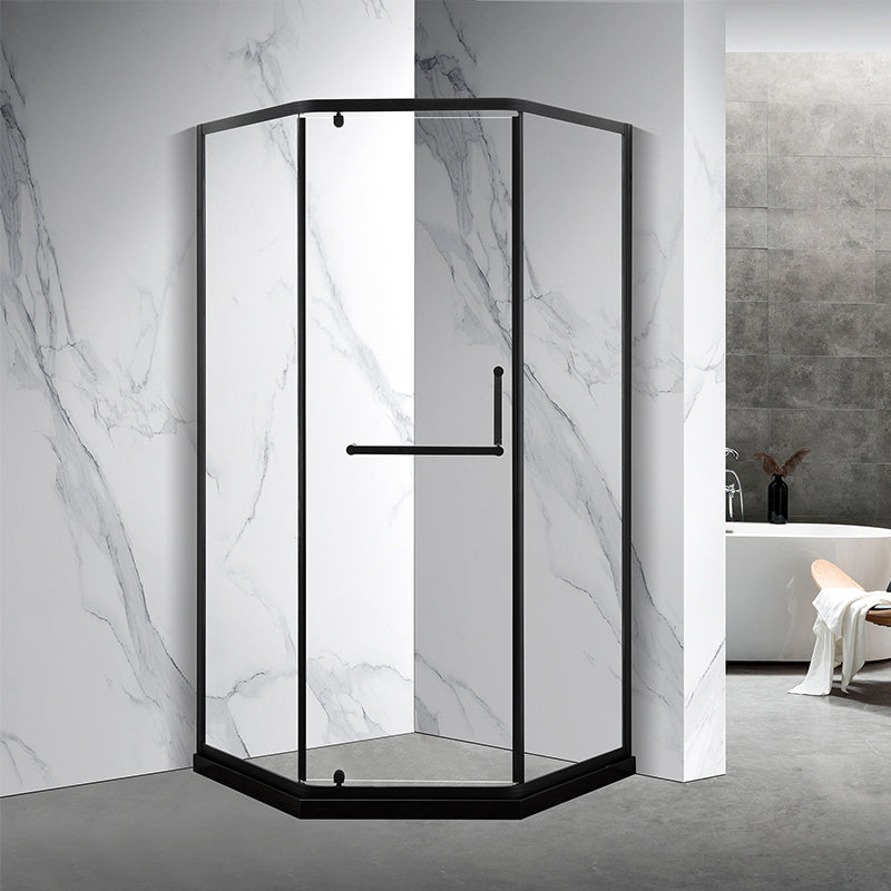 Modern Shower Stall Black Clear Glass Corner Door Handle Shower Enclosure 39.4"L x 39.4"W x 78.7"H Clearhalo 'Bathroom Remodel & Bathroom Fixtures' 'Home Improvement' 'home_improvement' 'home_improvement_shower_stalls_enclosures' 'Shower Stalls & Enclosures' 'shower_stalls_enclosures' 'Showers & Bathtubs' 6998915