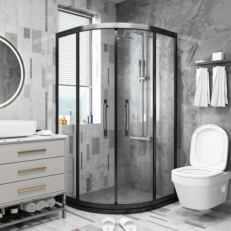 Modern Shower Enclosure Laminated Glass Corner with Fixed Panel Shower Stall Black Clearhalo 'Bathroom Remodel & Bathroom Fixtures' 'Home Improvement' 'home_improvement' 'home_improvement_shower_stalls_enclosures' 'Shower Stalls & Enclosures' 'shower_stalls_enclosures' 'Showers & Bathtubs' 6998942