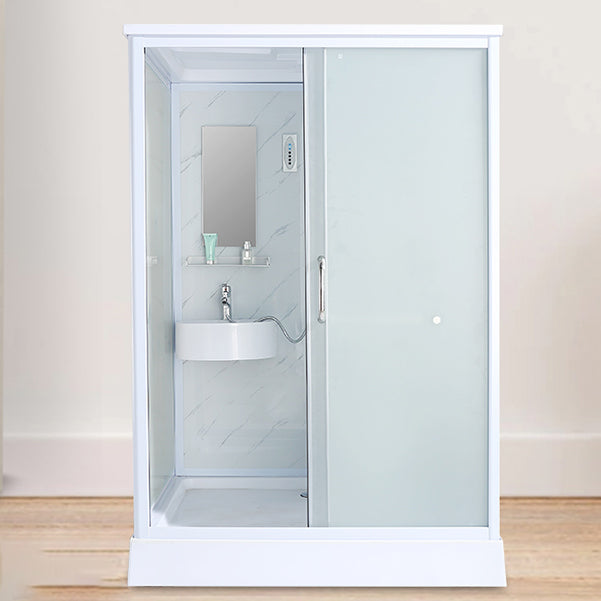 Shower Stall Semi-Frameless Single Sliding Rectangle White Frosted Shower Enclosure Toilet Not Included Front Opening Clearhalo 'Bathroom Remodel & Bathroom Fixtures' 'Home Improvement' 'home_improvement' 'home_improvement_shower_stalls_enclosures' 'Shower Stalls & Enclosures' 'shower_stalls_enclosures' 'Showers & Bathtubs' 6998953