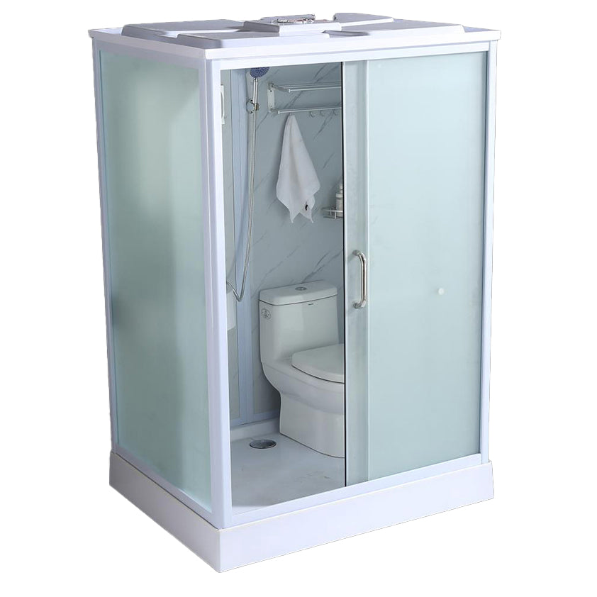 Shower Stall Semi-Frameless Single Sliding Rectangle White Frosted Shower Enclosure Toilet Included Front Opening Clearhalo 'Bathroom Remodel & Bathroom Fixtures' 'Home Improvement' 'home_improvement' 'home_improvement_shower_stalls_enclosures' 'Shower Stalls & Enclosures' 'shower_stalls_enclosures' 'Showers & Bathtubs' 6998954